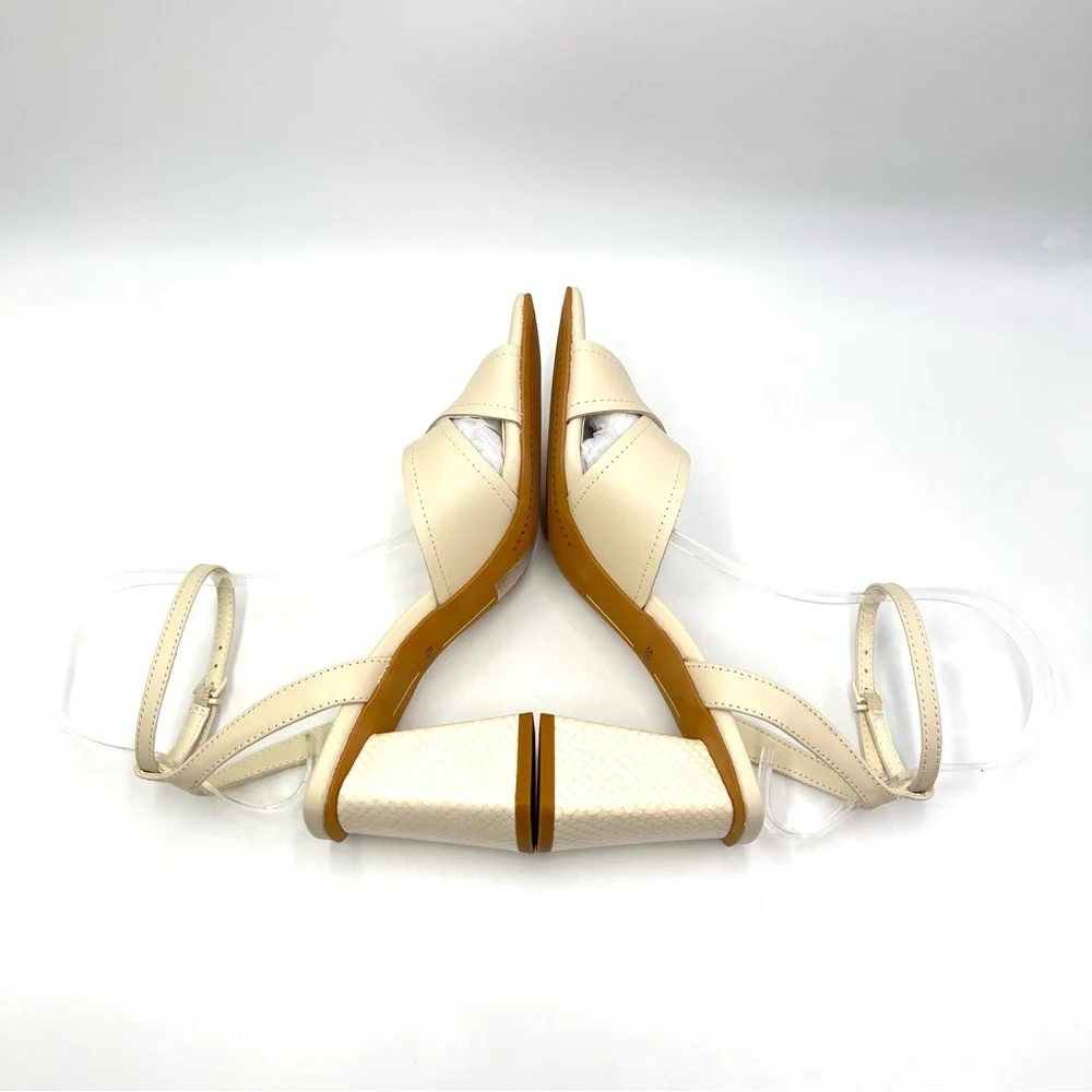 Dolce Vita Womens 7‎ 7M Tiki Cream Leather Square Toe Block Heels Sandals Shoes